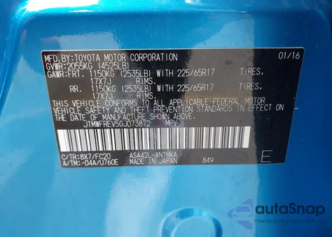 2016 Toyota Rav4 Xle from USA, damaged, VIN JTMWFREV5GJ073872